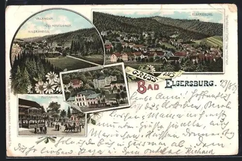 Lithographie Bad Elgersburg, Hotel Herzog Ernst, Villa Mohr, Kurhaus, Hotel Victoria