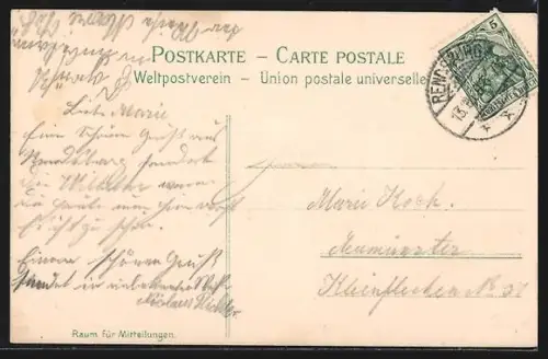 Lithographie Rendsburg, Nobiskrüger Gehölz, Gymnasium, Post