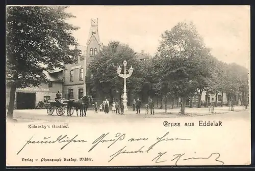 AK Eddelak, Kolatzky`s Gasthof mit Zweispänner