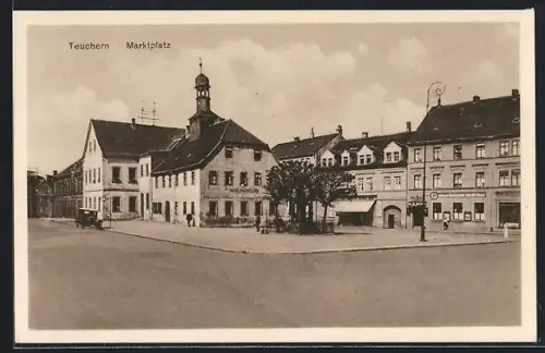 AK Teuchern, Marktplatz mit Hotel Ratskeller und Restaurant Haupt