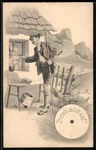 AK Wanderer klopft am Fenster, Zielscheibe, Schützenfest