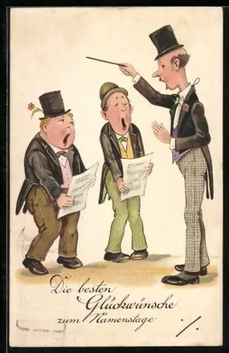 AK Mann dirigiert zwei Sänger, Glückwunsch zum Namenstag, Sängerfest