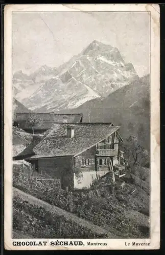 AK Le Muveran, Panorama, Montreux, Kakao Chocolat Séchaud, Reklame