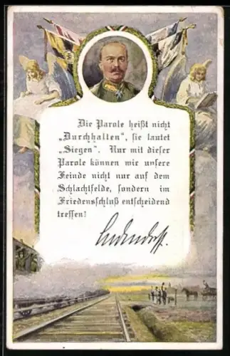 AK Erich Ludendorff in Uniform, Die Parole heisst nicht Durchhalten..., Menschen am Bahngleis