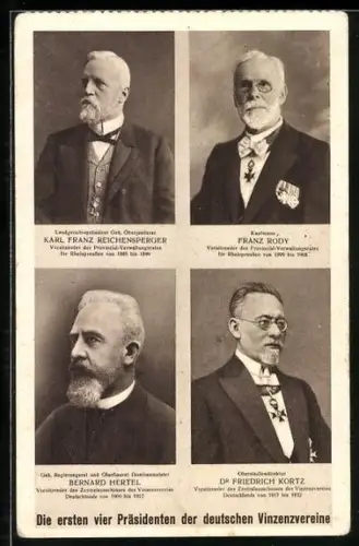AK Die ersten vier Präsidenten der deutschen Winzervereine, Kaufmann Franz Rody, Oberstudiendirektor Dr. Friedrich Kortz