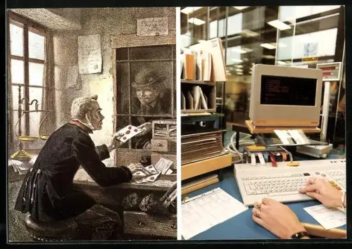 AK Postschalter 1854 und Schalterterminal 1983, Postgeschichte