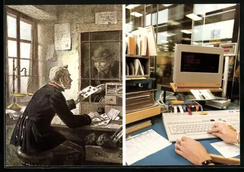 AK Postschalter 1854 und Schalterterminal 1983, Postgeschichte