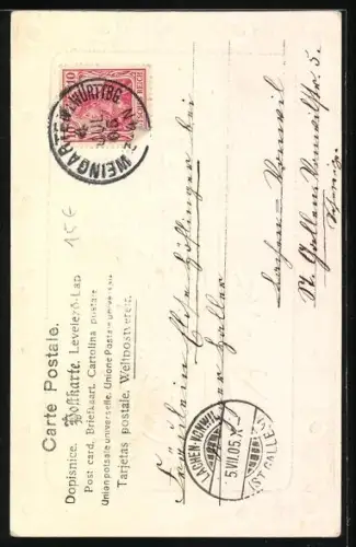 Präge-AK Buchstabe E mit rosafarbenen Blumen