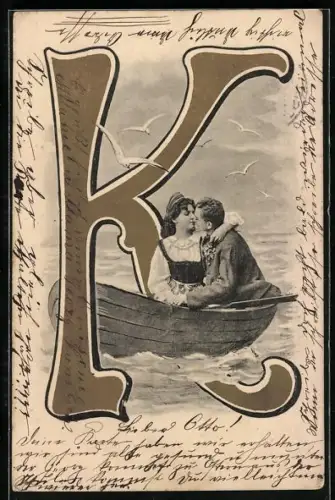 AK Liebespaar im Boot im Buchstaben K