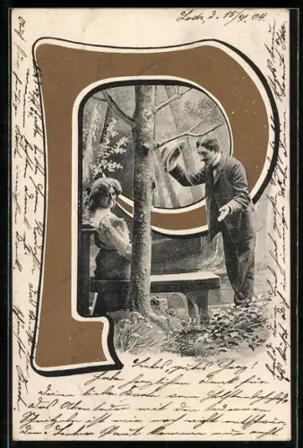 AK Eleganter Herr und Dame im Buchstaben P