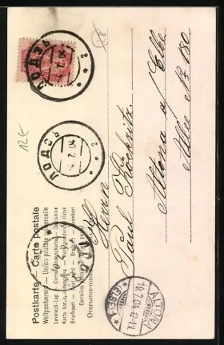 AK Buchstabe J, Verliebtes Paar sitzt verträumt auf einer Bank