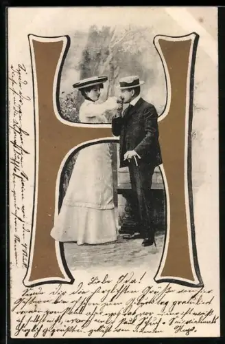 AK Buchstabe H, Mann küsst Dame die Hand