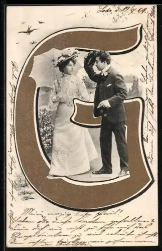 AK Frau auf einem Spaziergang im Buchstaben G