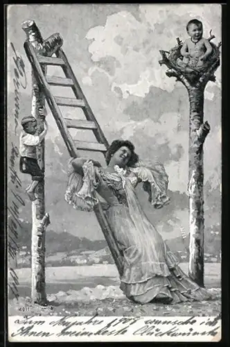 AK Buchstabe N als Leiter mit zwei Baumstämmen dargestellt