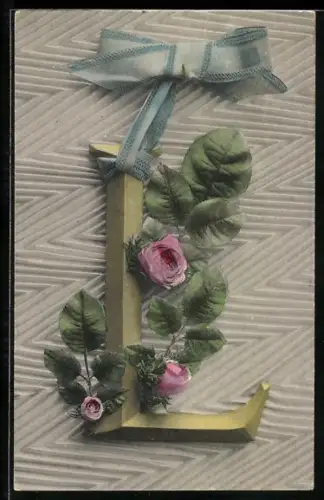 AK Buchstabe L mit Schleife und Rosen