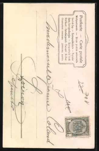 AK Frau im langen Kleid am Buchstaben A