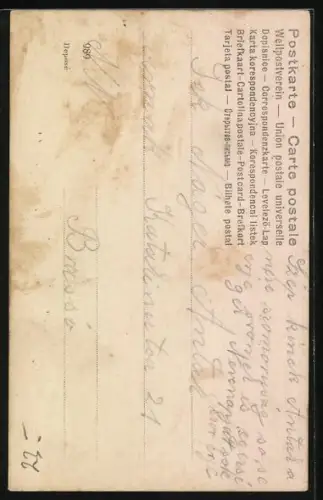 AK Drei Frauen mit kleinem Harlekin an den Buchstaben L & F