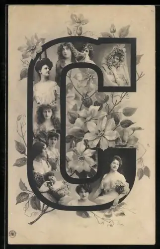 AK Frauenportraits auf dem Buchstaben C