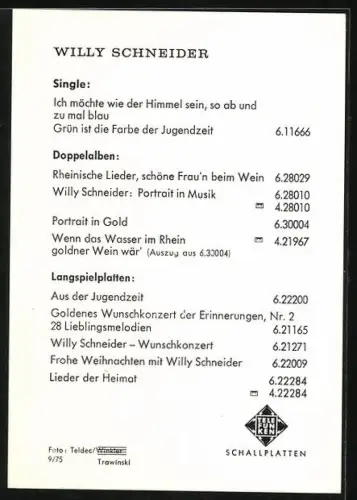 AK Musiker Willy Schneider mit lächelndem Gesicht, Autogramm