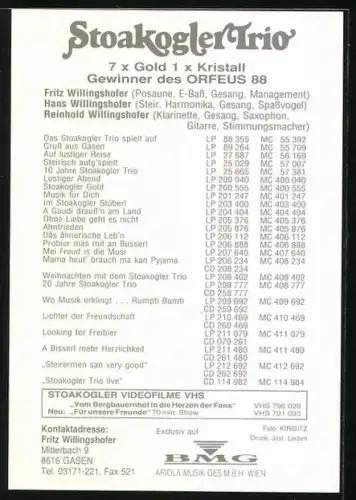 AK Stoakogler Trio, Portrait, Autograph