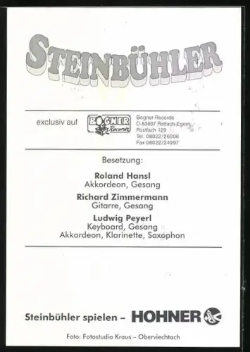 AK Musiktrio Steinbühler mit Instrumenten, Autograph