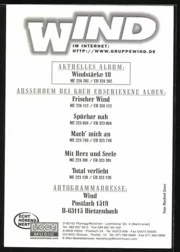 AK Wind, Gruppenportrait mit Autograph