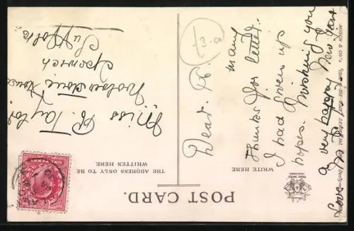 AK Krähender Hahn, Gruss-Schriftzug