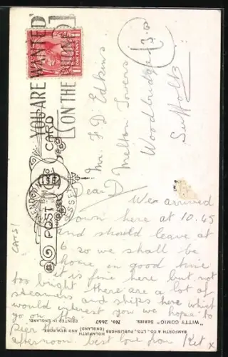 AK SchwarzeKatze als Glücksbringer mit Hufeisen