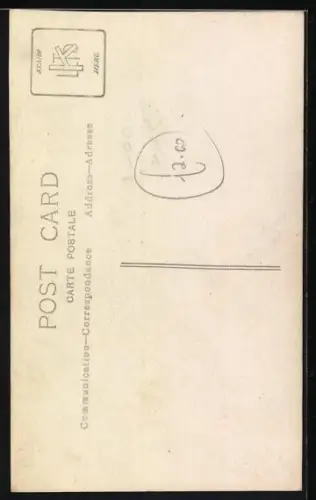 Foto-AK Dame und Hund auf einem Stuhl in einem Garten