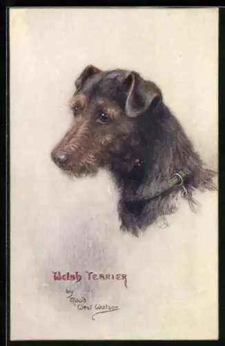 Künstler-AK Welsh Terrier, Hund mit Halsleine