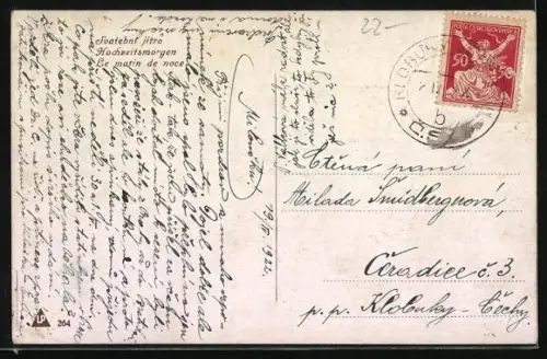 AK Hochzeitsmorgen, Zärtliches Paar im Bett