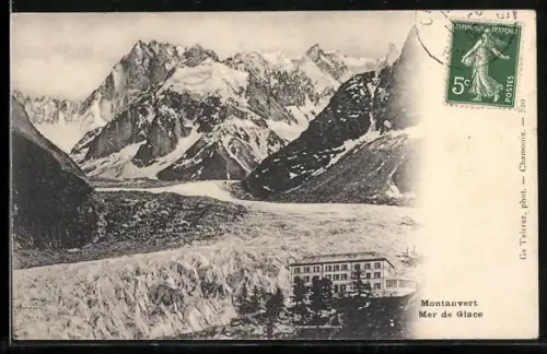 AK Montanvert, Mer de Glace, Gletscher & Hotelgebäude