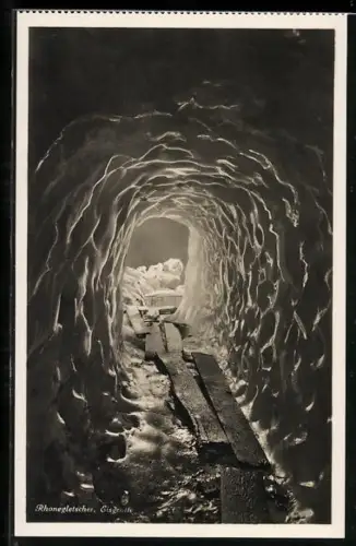 AK Rhonegletscher, Blick aus der Eisgrotte