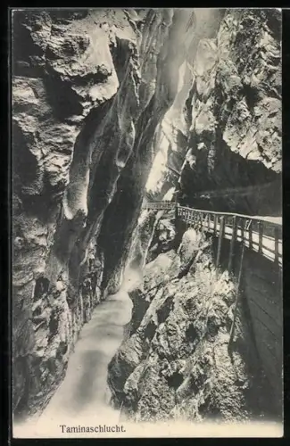 AK Taminaschlucht, Wasserfall mit Geländer