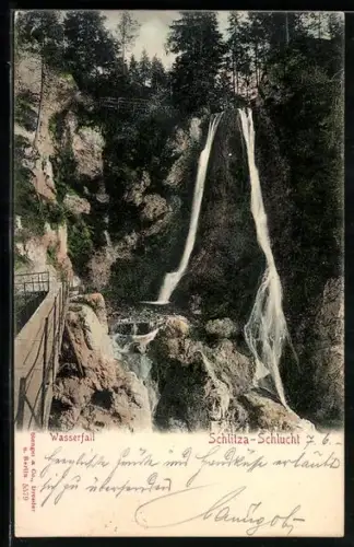 AK Schlitza-Schlucht, Wasserfall mit Blick auf das Sturzbecken