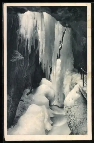 AK Partnachklamm, Eisgebilde mit Besuchergang