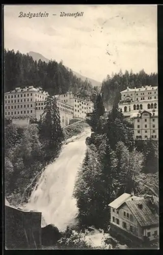 AK Badgastein, Häuser am Wasserfall