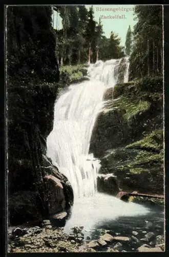 AK Zackelfall /Riesengebirge, Der Zackelfall mit Sturzbecken