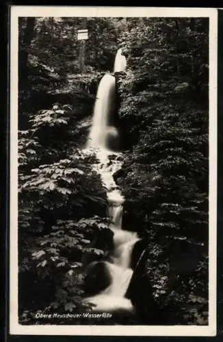 AK Obere Heuscheuer-Wasserfälle, Waldpartie am Wasserfall