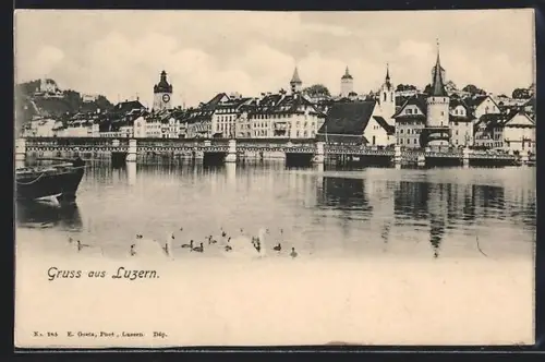 AK Luzern, Ortspanorama mit Brücke