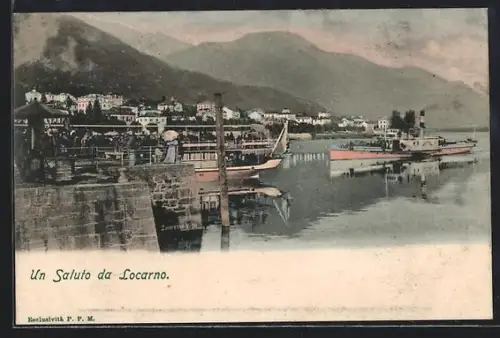 AK Locarno, Teilansicht mit Dampfer am Kai