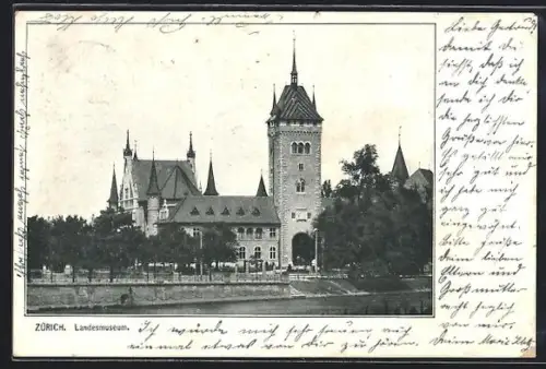 AK Zürich, Landesmuseum, Ansicht vom Wasser