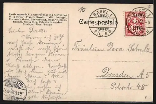 AK Basel, Strassburgerdenkmal mit Häuserpanorama