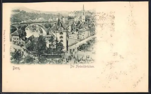 AK Bern, Nydeckbrücken aus der Vogelschau