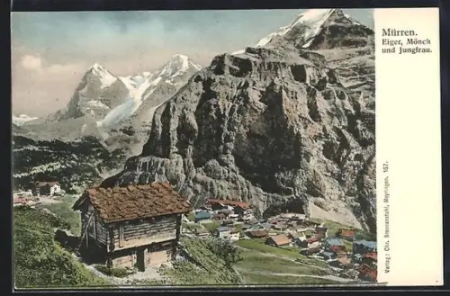 AK Mürren, Ortsansicht mit Eiger, Mönch u. Jungfrau