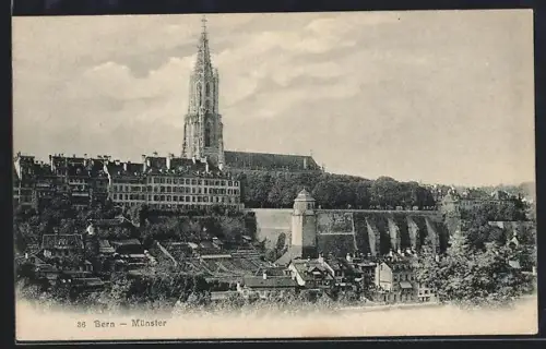 AK Bern, Münster mit Umgebung, Mauer, Turm
