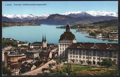 AK Luzern, Schweiz. Unfallversicherungsanstalt mit Umgebung aus der Vogelschau