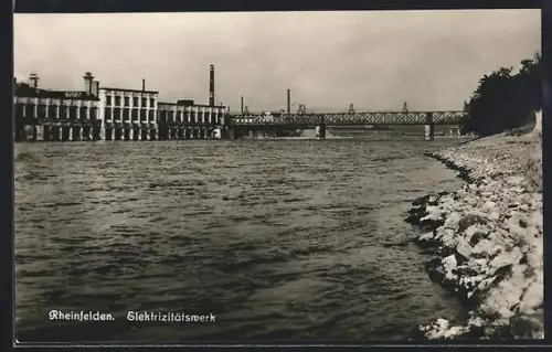 AK Rheinfelden, Elektrizitätswerk und Brücke, Ansicht vom Wasser aus