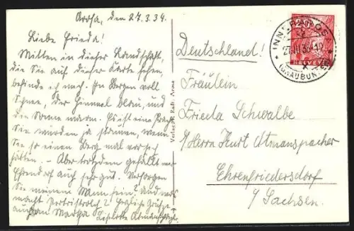 AK Arosa, Gesamtansicht im Winter aus der Vogelschau