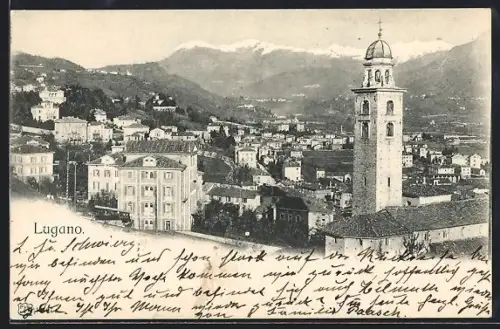 AK Lugano, Totalansicht mit Turm